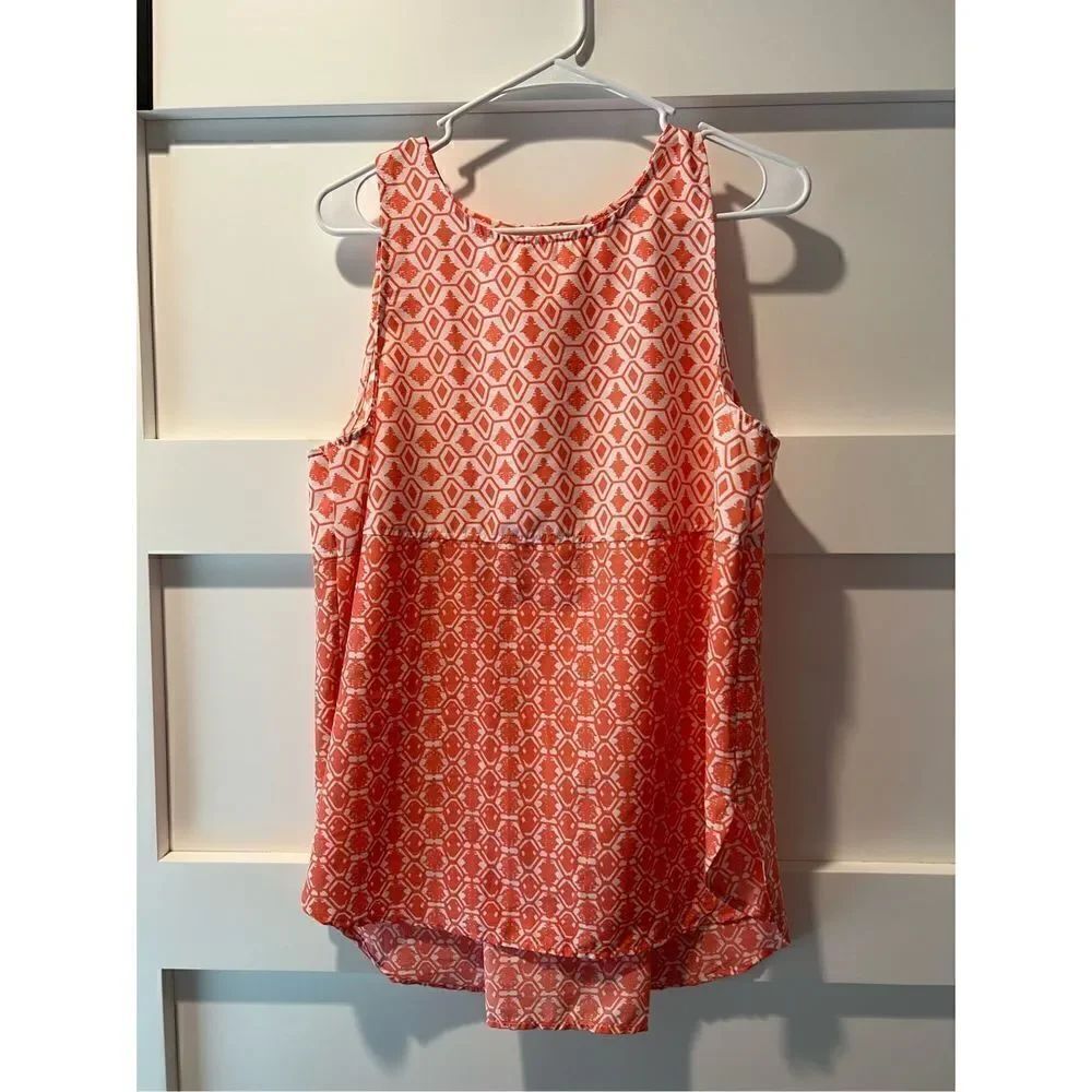 Faded Glory Orange and White patterned tank top size L